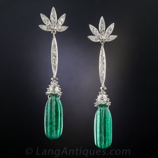 Fluted Emerald and Diamond Drop Earrings