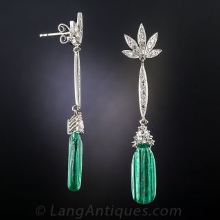 Fluted Emerald and Diamond Drop Earrings