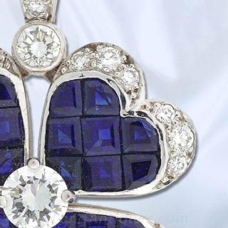Four Leaf Clover Sapphire and Diamond Pendant