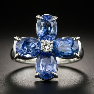 Four-Sapphire Platinum Diamond Ring - 2
