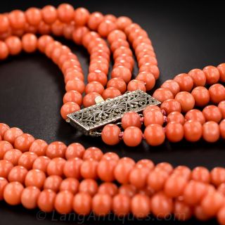 Four Strand Coral Necklace with Sterling Silver Clasp