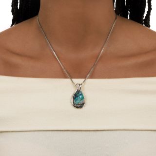 Free-form Boulder Opal and Diamond Necklace