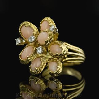 Free-Form Coral and Diamond Ring