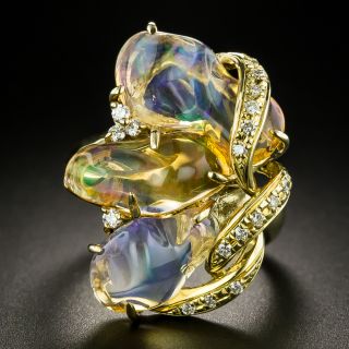 Free-Form Mexican Opal and Diamond Ring - 2