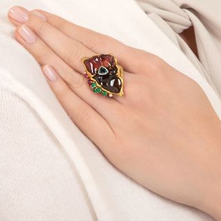 Free-Form Watermelon Tourmaline, Ruby, Emerald, and Diamond Ring