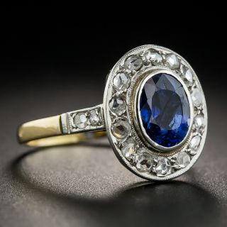 French 1.40 Carat No-Heat Sapphire and Rose-Cut Diamond Halo Ring 