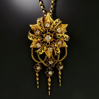 French 18K Antique Diamond and Enamel Tassel Brooch/Necklace - 2