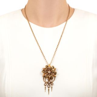 French 18K Antique Diamond and Enamel Tassel Brooch/Necklace
