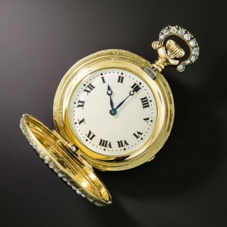 French 18K Enamel and Diamond Pendant Watch, 1916