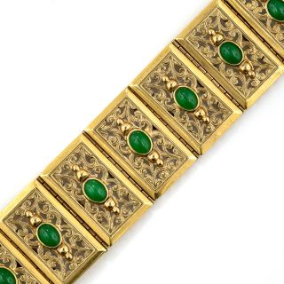 French 18K Gold and Green Stone Bracelet