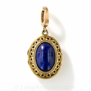 French 18K Gold and Lapis Locket c. 1857