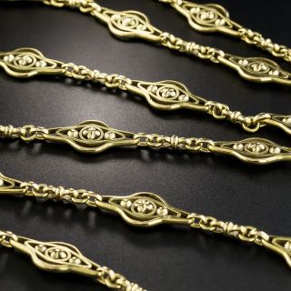 French 18K Gold Long Fancy Link Chain - 1