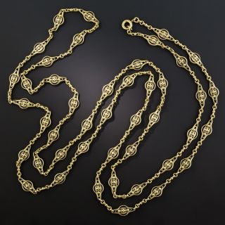 French 18K Gold Long Fancy Link Chain