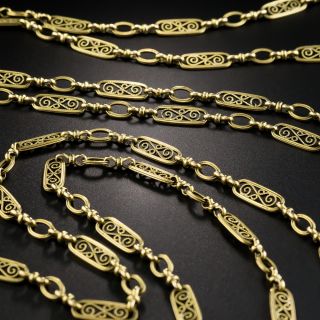 French 18K Long Fancy Link Chain - 1
