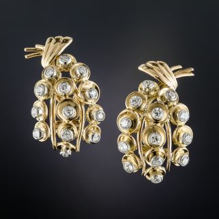 French 18K Platinum Diamond Mid-Century Earrings - 2