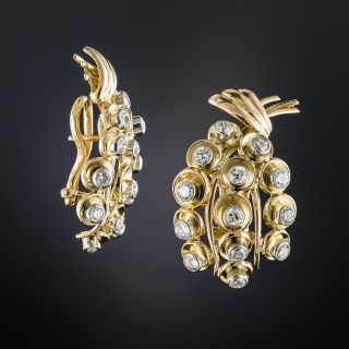 French 18K Platinum Diamond Mid-Century Earrings