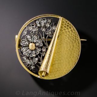 French 18K/Silver Diamond Flower Brooch
