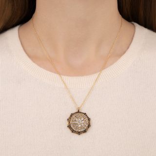 French 19th Century Diamond and Enamel Circle Cluster Pendant