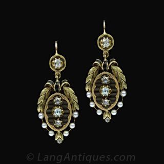 French 19th Century Diamond and Enamel Earrings Main View