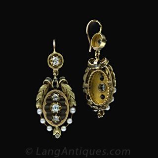 French 19th Century Diamond and Enamel Earrings