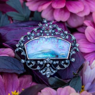 French 19th Century Opal and Rose Cut Diamond Memorial Pendant / Brooch