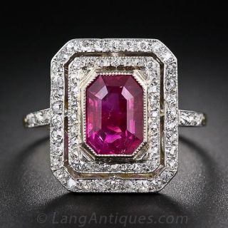 French 2.20 Carat Burmese 'No Heat' Ruby and Diamond Ring