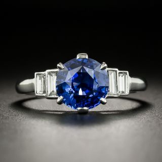 French 2.62 Carat Sapphire and Baguette Diamond Ring - 1