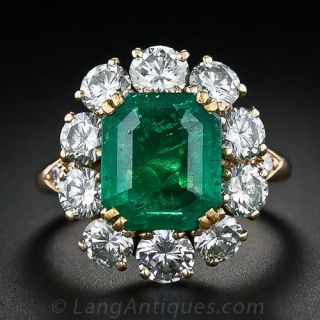 French 2.77 Carat Emerald and Diamond Ring