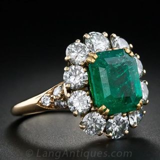 French 2.77 Carat Emerald and Diamond Ring