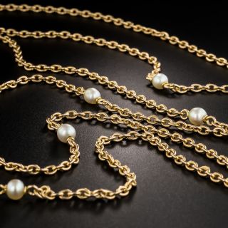 French 68 Inch 18K Rose Gold and Pearl Chain 