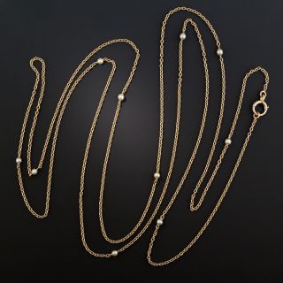 French 68 Inch 18K Rose Gold and Pearl Chain 