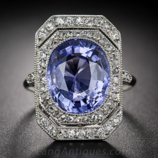 French 7.00 Carat No Heat Ceylon Sapphire, Platinum and Diamond Edwardian Ring