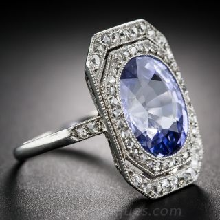 French 7.00 Carat No Heat Ceylon Sapphire, Platinum and Diamond Edwardian Ring