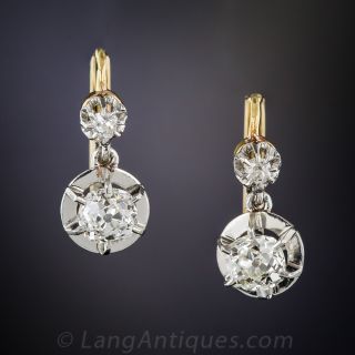 French .80 Carat Antique Cushion Diamond Earrings