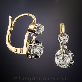 French .80 Carat Antique Cushion Diamond Earrings