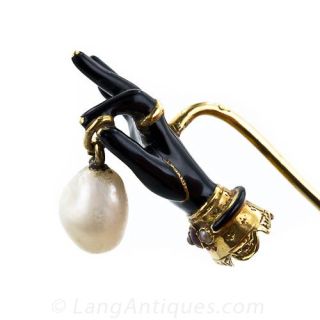 French Antique Black Hand Stickpin