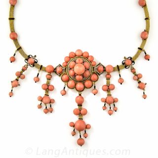 French Antique Coral Fringe Necklace