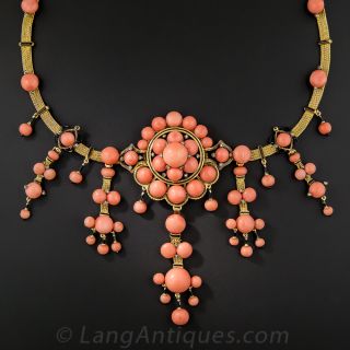 French Antique Coral Fringe Necklace