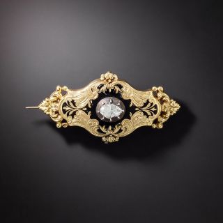 French Antique Diamond and Black Enamel Brooch - 1
