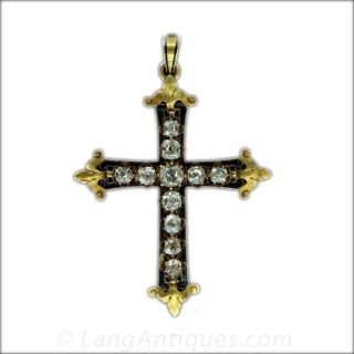 French Antique Diamond and Enamel Cross