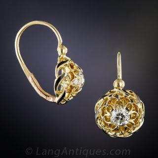 French Antique Diamond and Enamel Drop Earrings