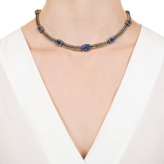 French Antique Diamond and Sapphire Necklace