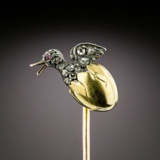 French Antique Diamond Chick And Egg Stickpin - 3