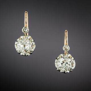 French Antique Diamond Dangle Earrings - 2