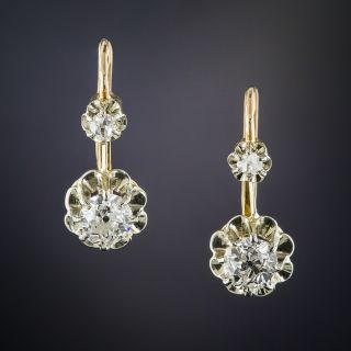 French Antique Diamond Drop Earrings  - 1