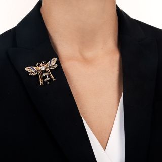 French Antique Diamond Garnet Wasp Brooch