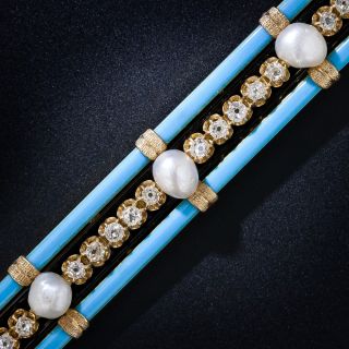 French Antique Diamond, Pearl, and Turquoise Enamel Bracelet - 6
