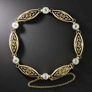 French Antique Diamond Scroll Link Bracelet - 2