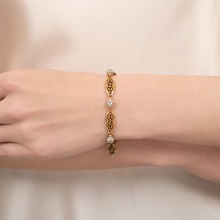 French Antique Diamond Scroll Link Bracelet