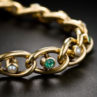 French Antique Emerald and Seed Pearl Bracelet